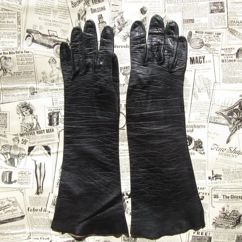 vintage kid leather long black opera gloves size 6.5